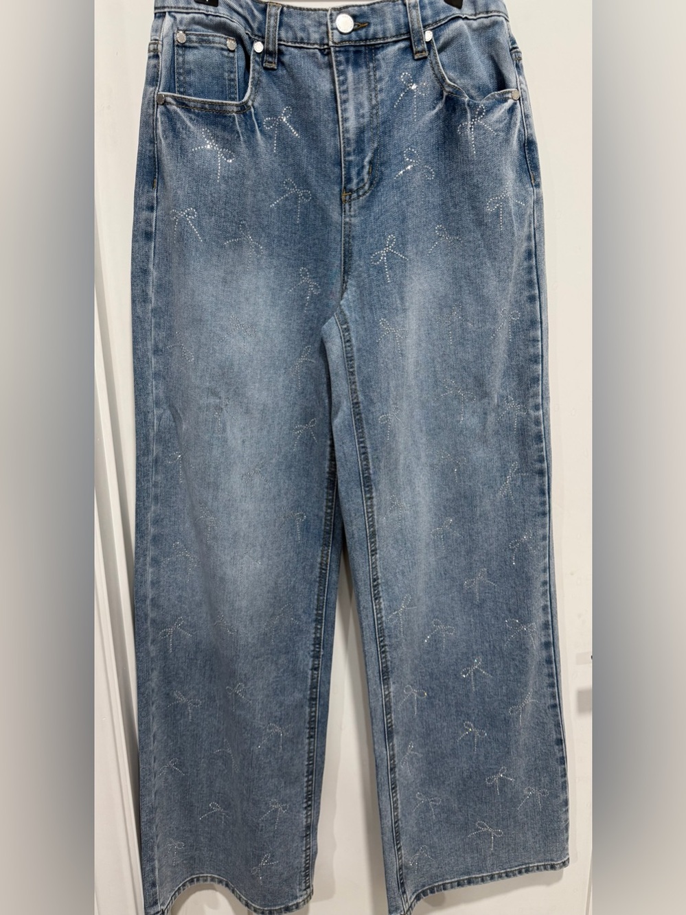 Oat New York Light Blue Bows Embroidered Wide-Leg Jeans